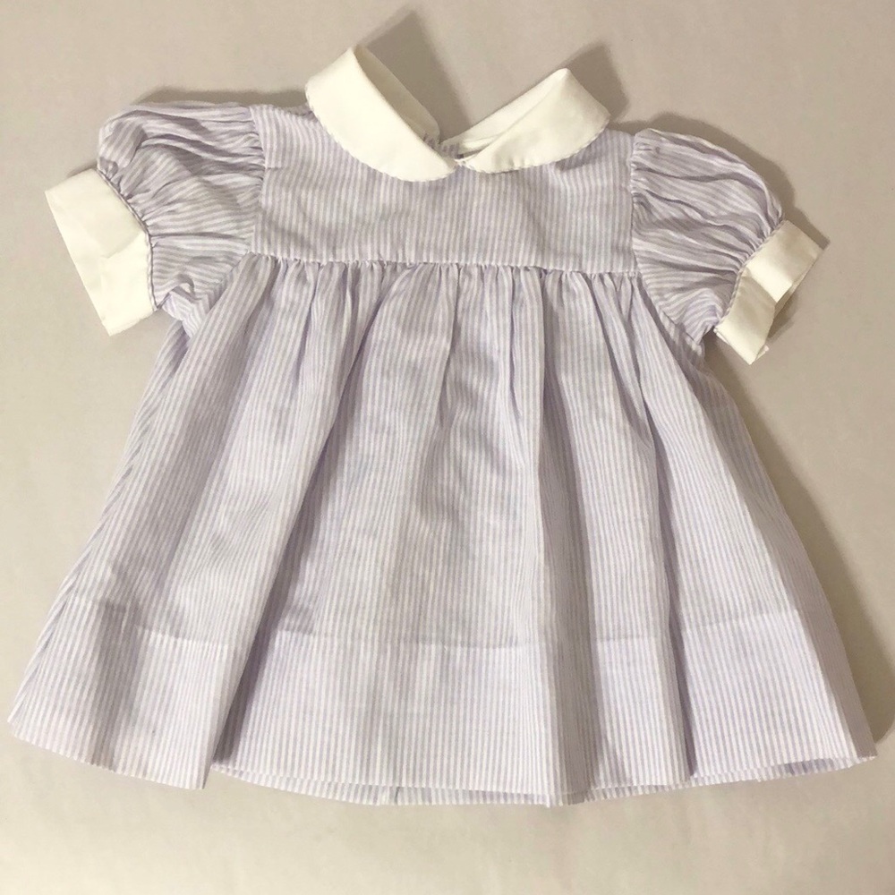 Lilac Purple Striped Peter Pan White Collar Short Sleeve Dress